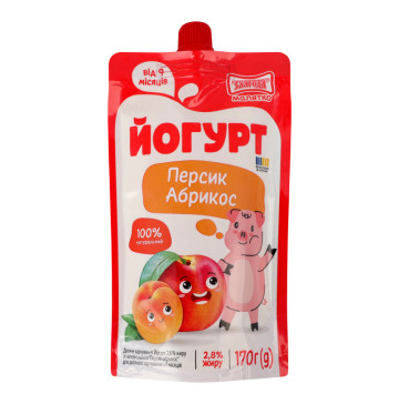 Йогурт 2.8% для дітей від 9міс Персик-абрикос Злагода Малятко д/п 170г