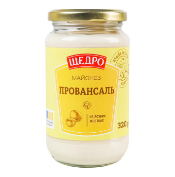 Майонез 67% на яєчних жовтках Провансаль Щедро с/б 320г