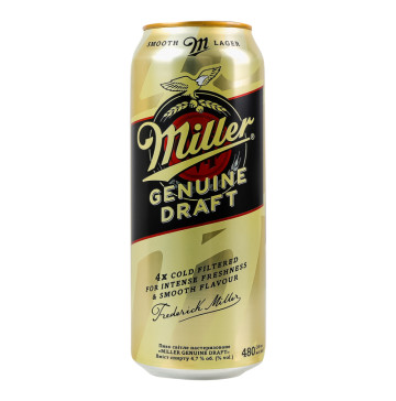 Пиво 480мл 4.7% світле пастеризоване Genuine Draft Miller з/б