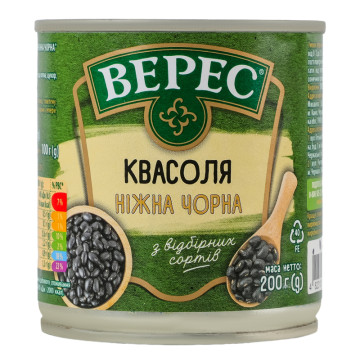 Квасоля чорна стерилізована Ніжна Верес з/б 200г