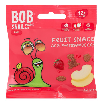 Снек фруктово-ягідний для дітей від 12міс Apple-strawberry Baby Bob Snail м/у 20г