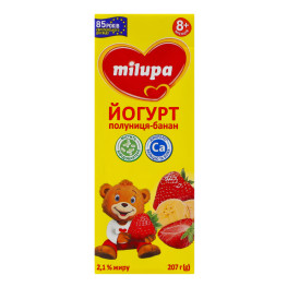 Йогурт 2.1% для дітей від 8міс з біфідобактеріями з наповнювачем Полуниця-банан Milupa т/п 207г
