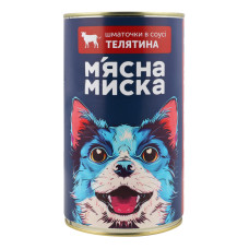 Корм консервований повнораціонний для дорослих собак Телятина Шматочки в соусі М'ясна Миска з/б 1.24кг