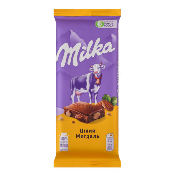 Шоколад молочний Цілий мигдаль Milka м/у 90г