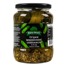 Огірки мариновані слабокислі стерилізовані 6-9см Преміум Natur Bravo в/ґ c/б 670г