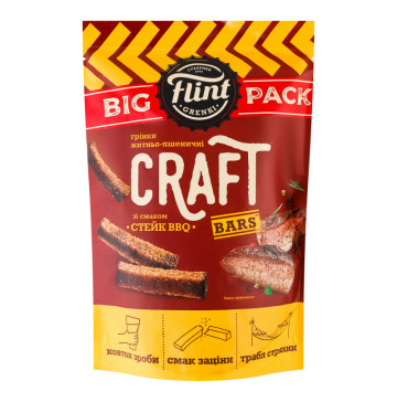 Грінки житньо-пшеничні Стейк BBQ Craft Flint д/п 130г