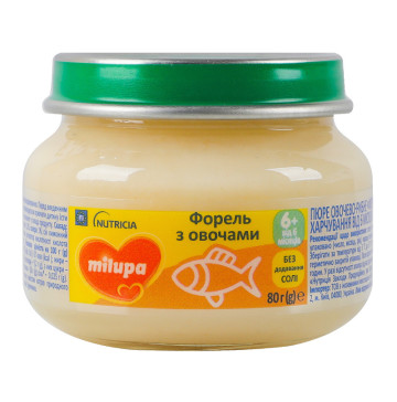 Пюре для дітей від 6міс овочево-рибне Форель з овочами Milupa с/б 80г