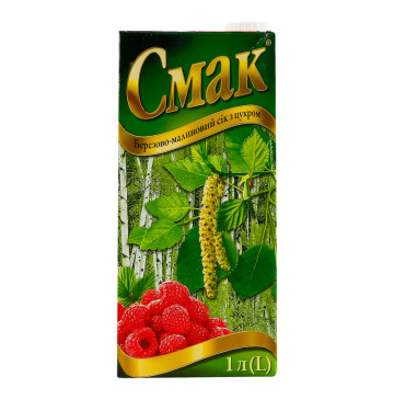 Сік стерилізований з цукром березово-малиновий Смак т/п 1л