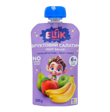 Пюре фруктове для дітей від 6міс гомогенізоване стерилізоване Фруктовий салатик Elfik Magic д/п 100г