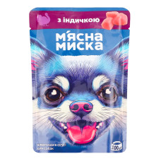 Корм консервований повнораціонний для дорослих котів Шматочки в соусі з індичкою М'ясна Миска д/п 100г