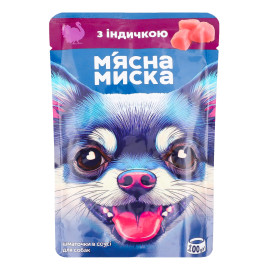 Корм консервований повнораціонний для дорослих котів Шматочки в соусі з індичкою М'ясна Миска д/п 100г