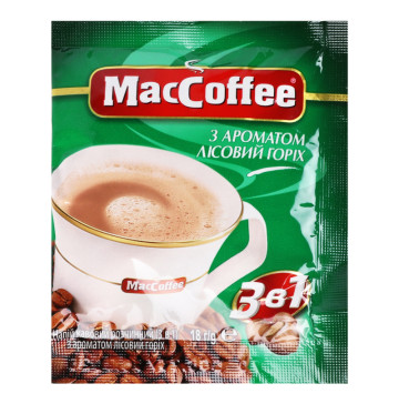 Напій кавовий розчинний з ароматом лісовий горіх MacCoffee 3в1 м/у 18г