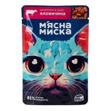 Корм консервований повнораціонний для дорослих котів Яловичина Шматочки в соусі М'ясна Миска д/п 100г