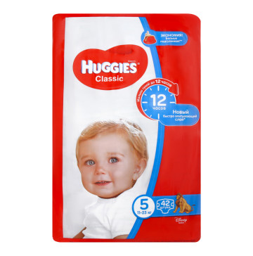 Підгузники дитячі 11-25кг Classic Huggies 42шт