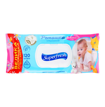 Серветки вологі для дітей та мам з вітамінним комплексом Ромашка Superfresh 120шт