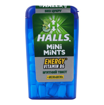 Цукерки без цукру +женьшень М'ятний твіст Mini Mints Halls п/у 12.5г