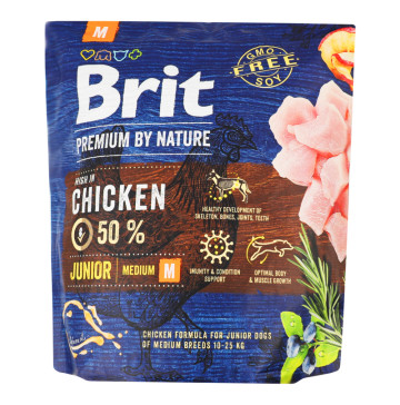 Корм для молодих собак середніх порід з куркою Premium by nature Brit д/п 1кг