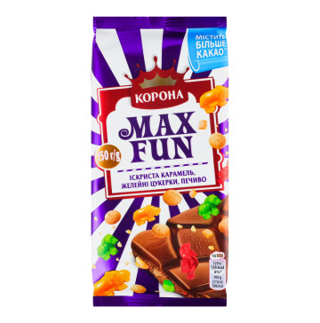 Шоколад молочний Іскриста карамель-желейні цукерки-печиво Max Fun Корона м/у 150г