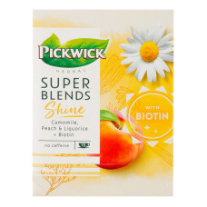 Чай фруктово-трав'яний ароматизований Camomile Peach&Liquorice+Biotin Shine Super Blends Pickwick к/у 15х1.5г