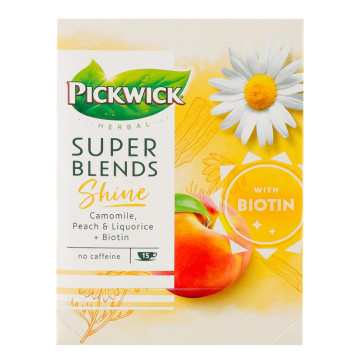 Чай фруктово-трав'яний ароматизований Camomile Peach&Liquorice+Biotin Shine Super Blends Pickwick к/у 15х1.5г
