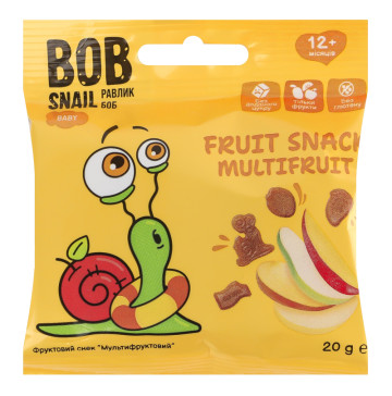 Снек фруктовий для дітей від 12міс Multifruit Baby Bob Snail м/у 20г