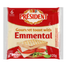 Сир плавлений 40% у скибках для тостів з Емменталем President м/у 6х20г