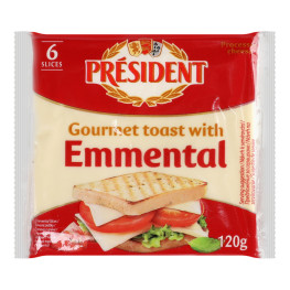 Сир плавлений 40% у скибках для тостів з Емменталем President м/у 6х20г
