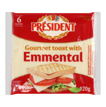 Сир плавлений 40% у скибках для тостів з Емменталем President м/у 6х20г