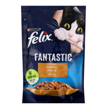 Корм консервований повнораціонний для дорослих котів з індичкою в желе Fantastic Felix д/п 85г