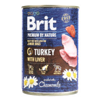 Корм консервований комплексний для молодих собак усіх порід Turkey with liver Premium by Nature Brit з/б 400г