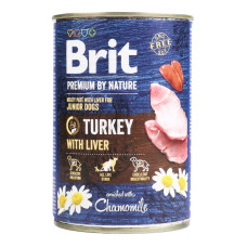 Корм консервований комплексний для молодих собак усіх порід Turkey with liver Premium by Nature Brit з/б 400г