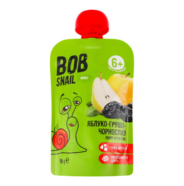 Пюре для дітей від 6міс фруктове Яблуко-груша-чорнослив Baby Bob Snail д/п 90г