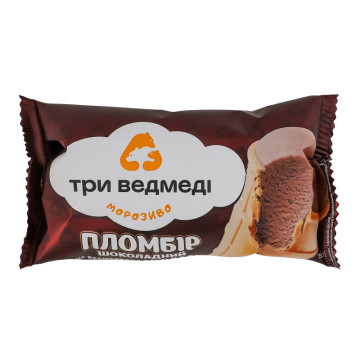 Морозиво пломбір шоколадний у вафельному стаканчику Три ведмеді м/у 75г