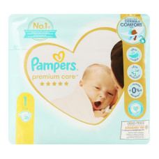 Подгузники 2-5кг 1 Premium care Pampers 26шт