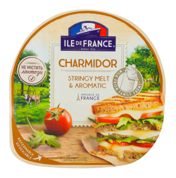 Сир напівтвердий нарізка Charmidor Stringy melt&Aromatic Ile De France лоток 150г