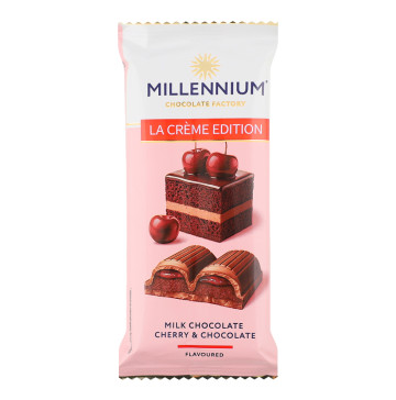 Шоколад молочний з кремовою та вишневою начинками La creme edition Millennium м/у 100г