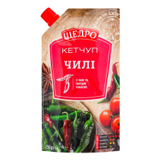 Кетчуп з чилі та перцем табаско Чилі Щедро д/п 250г Кетчуп з чилі та перцем табаско Чилі Щедро д/п 250г