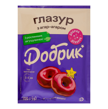 Глазур з агар-агаром зі смаком вишні рожева Добрик м/у 100г