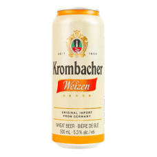 Пиво 0.5л 5.3% світле пшеничне нефільтроване пастеризоване Weizen Krombacher пл
