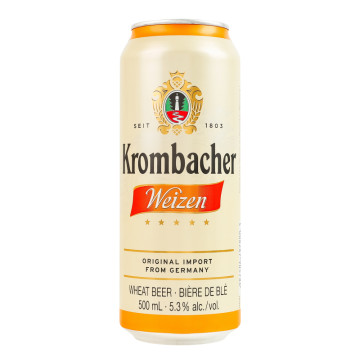 Пиво 0.5л 5.3% світле пшеничне нефільтроване пастеризоване Weizen Krombacher пл