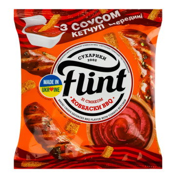 Cухарики пшенично-житні Ковбаски BBQ + соус Кетчуп Flint м/у 70г