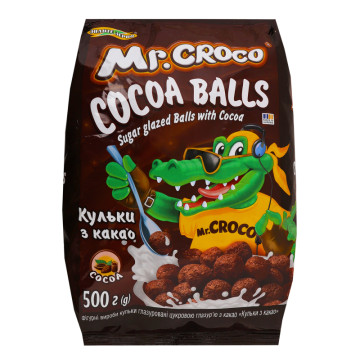 Сніданки сухі глазуровані цукровою глазур'ю Кульки з какао Mr. Croco м/у 500г