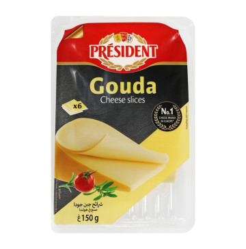 Сир 48% твердий скибками Гауда President лоток 150г