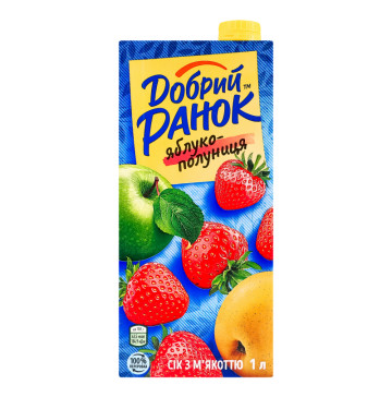 Сік з м'якоттю стерилізований Яблуко-полуниця Добрий Ранок т/п 1л