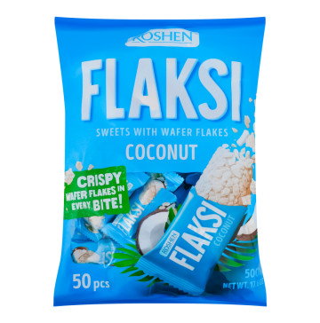 Цукерки з вафельними пластівцями Кокос Flaksi Roshen м/у 500г