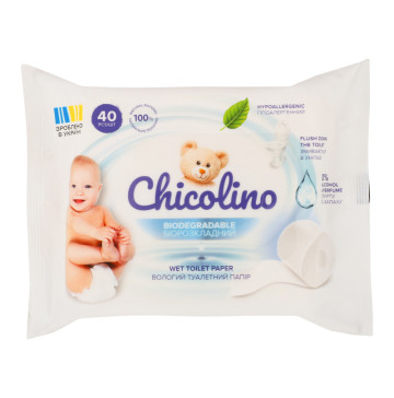 Папір туалетний вологий для дітей біорозкладний Chicolino 40шт