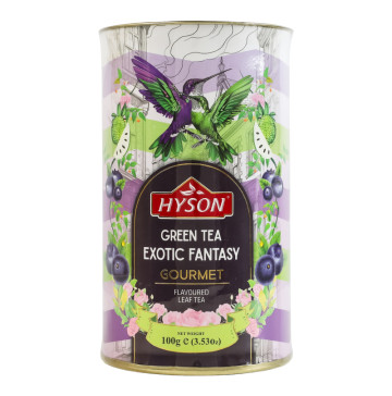 Чай зелений байховий листовий з ароматом лохини та соу-сепу Exotic Fantasy Gourmet Hyson тубус 100г