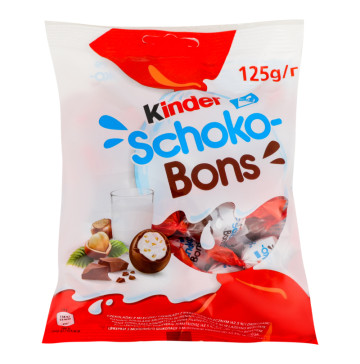 Цукерки з молочного шоколаду з молочною начинкою та горіхами Schoko-Bons Kinder м/у 125г