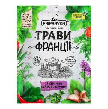 Приправа з розмарином, майораном та м'ятою Трави Франції Pripravka м/у 10г