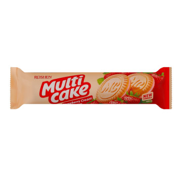 Печиво цукрове з начинкою зі смаком полуниця-крем Multicake Roshen м/у 180г